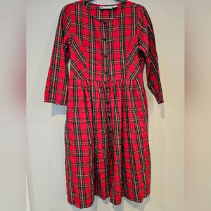 Ella Simone Dress Women's Medium Midi Red Christmas Holiday Pockets Plaid Tartan